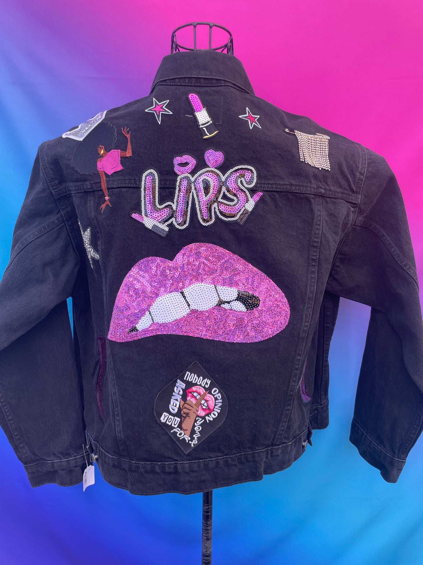 “Lips” Black Denim Patch Coat