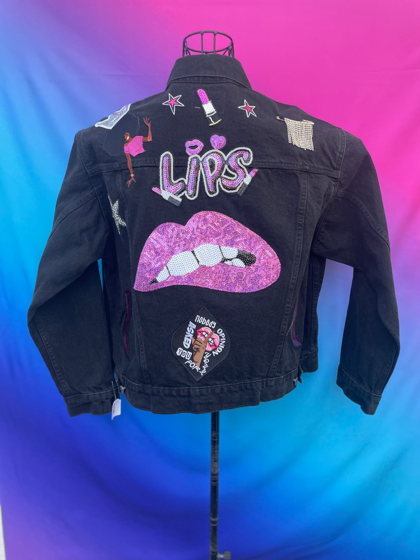 “Lips” Black Denim Patch Coat