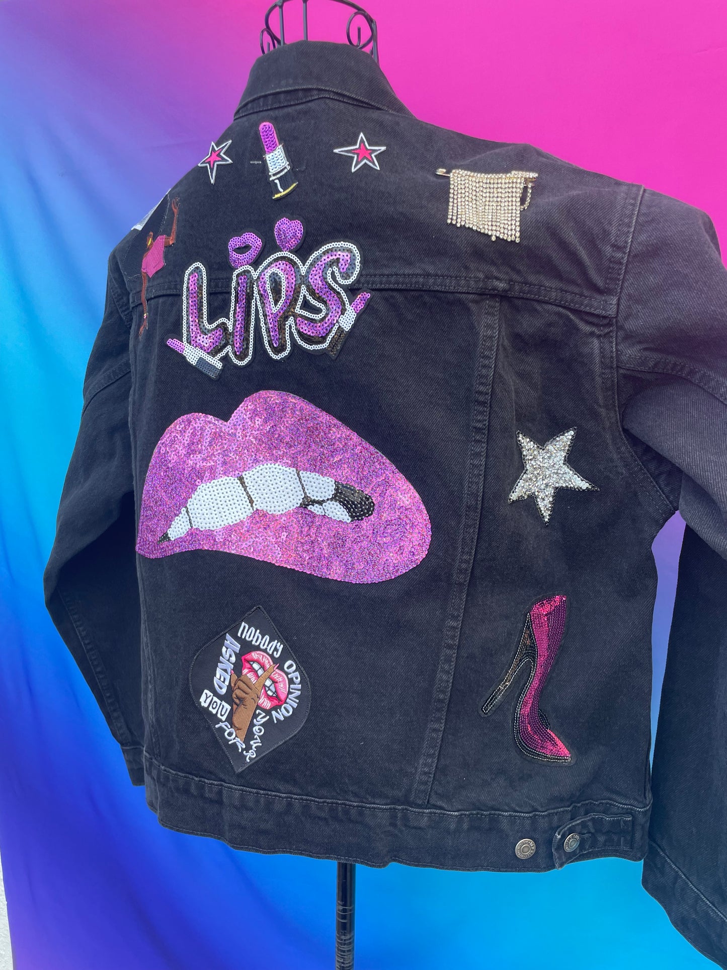 “Lips” Black Denim Patch Coat