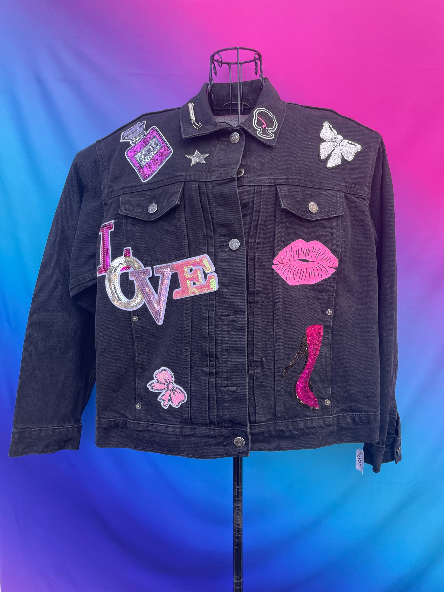 “Lips” Black Denim Patch Coat