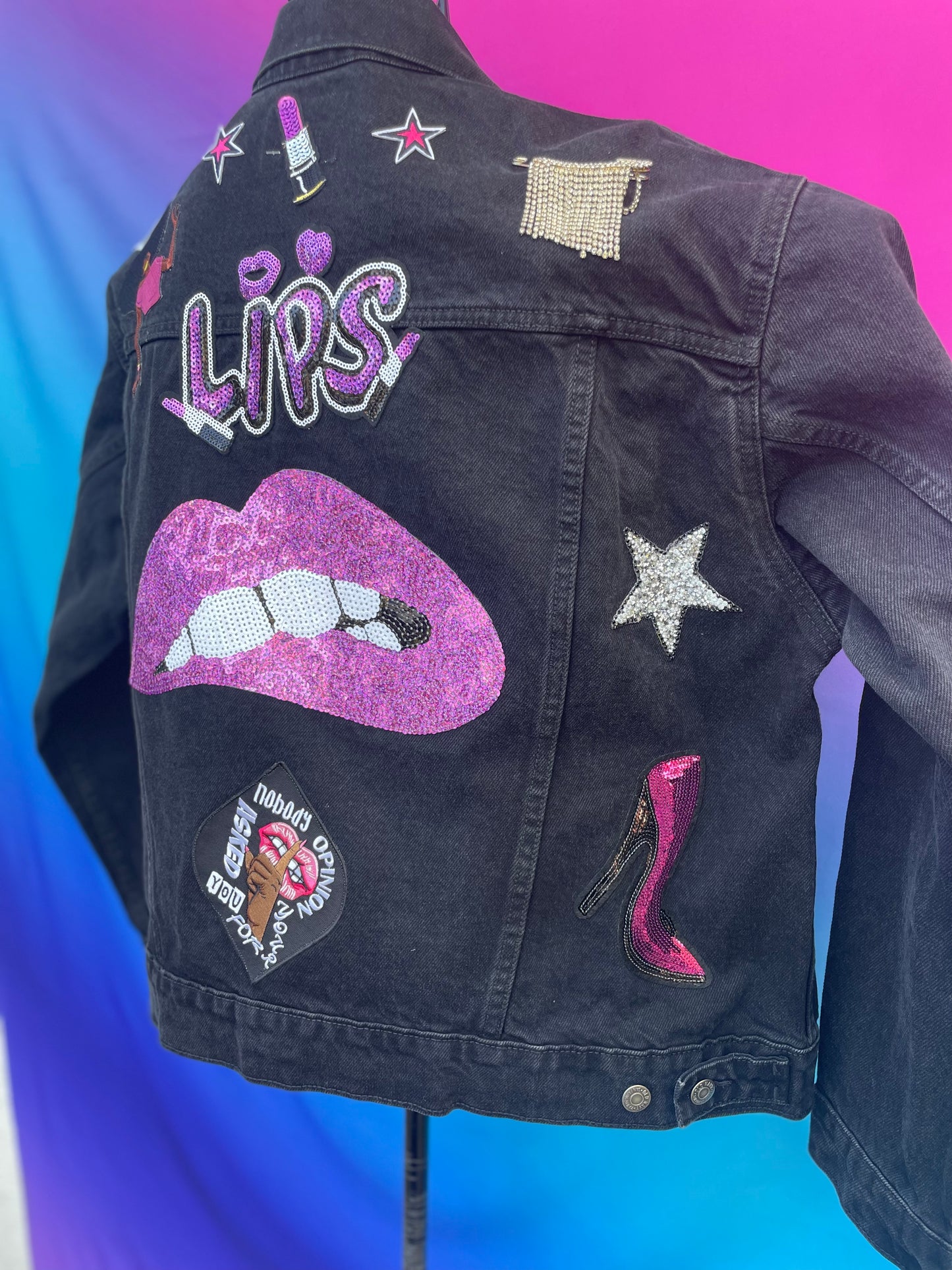 “Lips” Black Denim Patch Coat