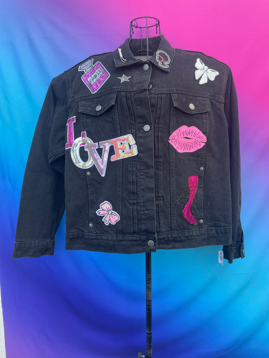 “Lips” Black Denim Patch Coat