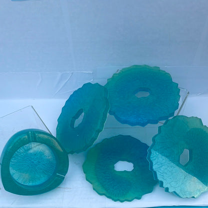 Teal Coasters & Ashtray Set