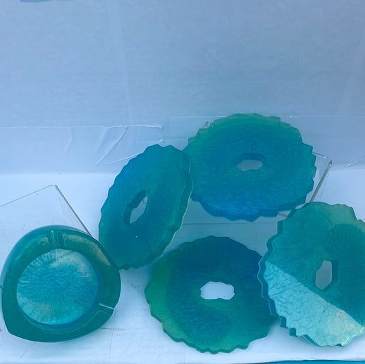 Teal Coasters & Ashtray Set